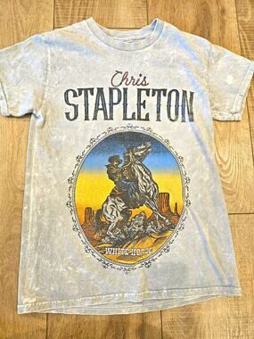 Chris Stapleton White Horse Concert T Shirt Womens Small S Blue Acid Wash Band